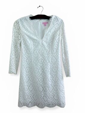 Lilly Pulitzer Resort White Diamond lace 3/4 sleeve midi dress Size 2